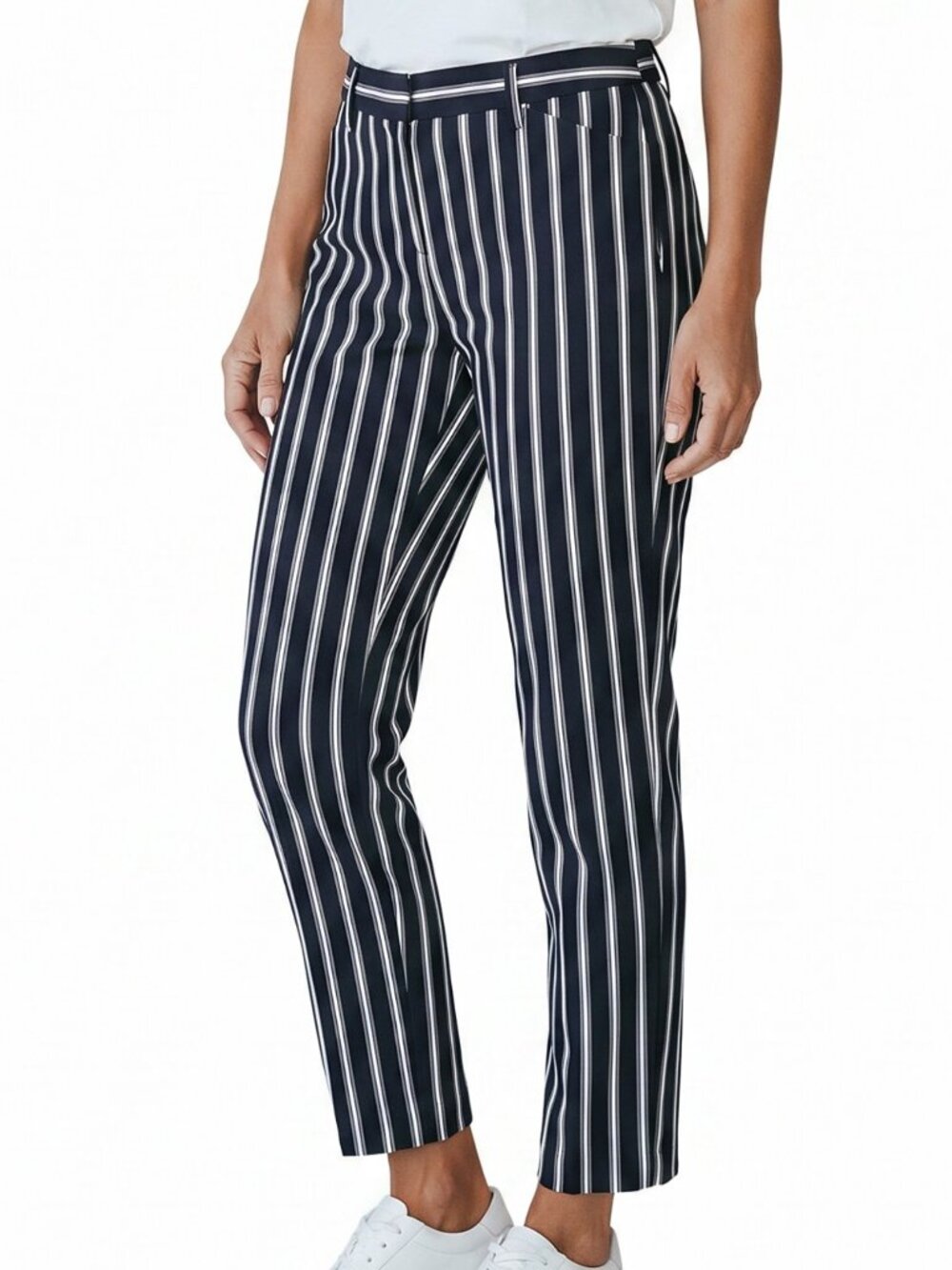 WORTHINGTON Navy Slim Ankle Pants with Purple White Gray Stripes - Size 4